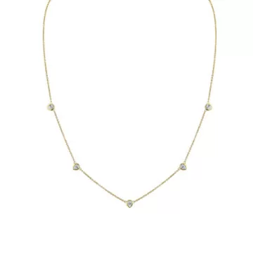 Yellow Gold Shell Bezel Pear Diamonds Necklace