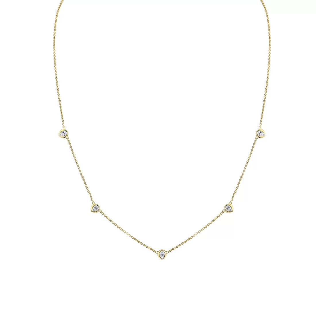 Yellow Gold Shell Bezel Pear Diamonds Necklace
