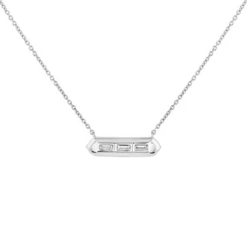 Yellow Gold Shell Tip Bezel Baguette Diamond Necklace