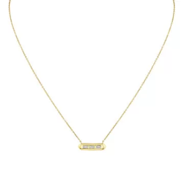 Yellow Gold Shell Tip Bezel Baguette Diamond Necklace