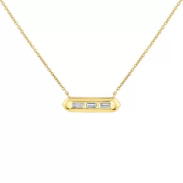 Yellow Gold Shell Tip Bezel Baguette Diamond Necklace