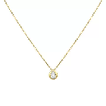 Yellow Gold Shell Bezel Pear Diamond Necklace