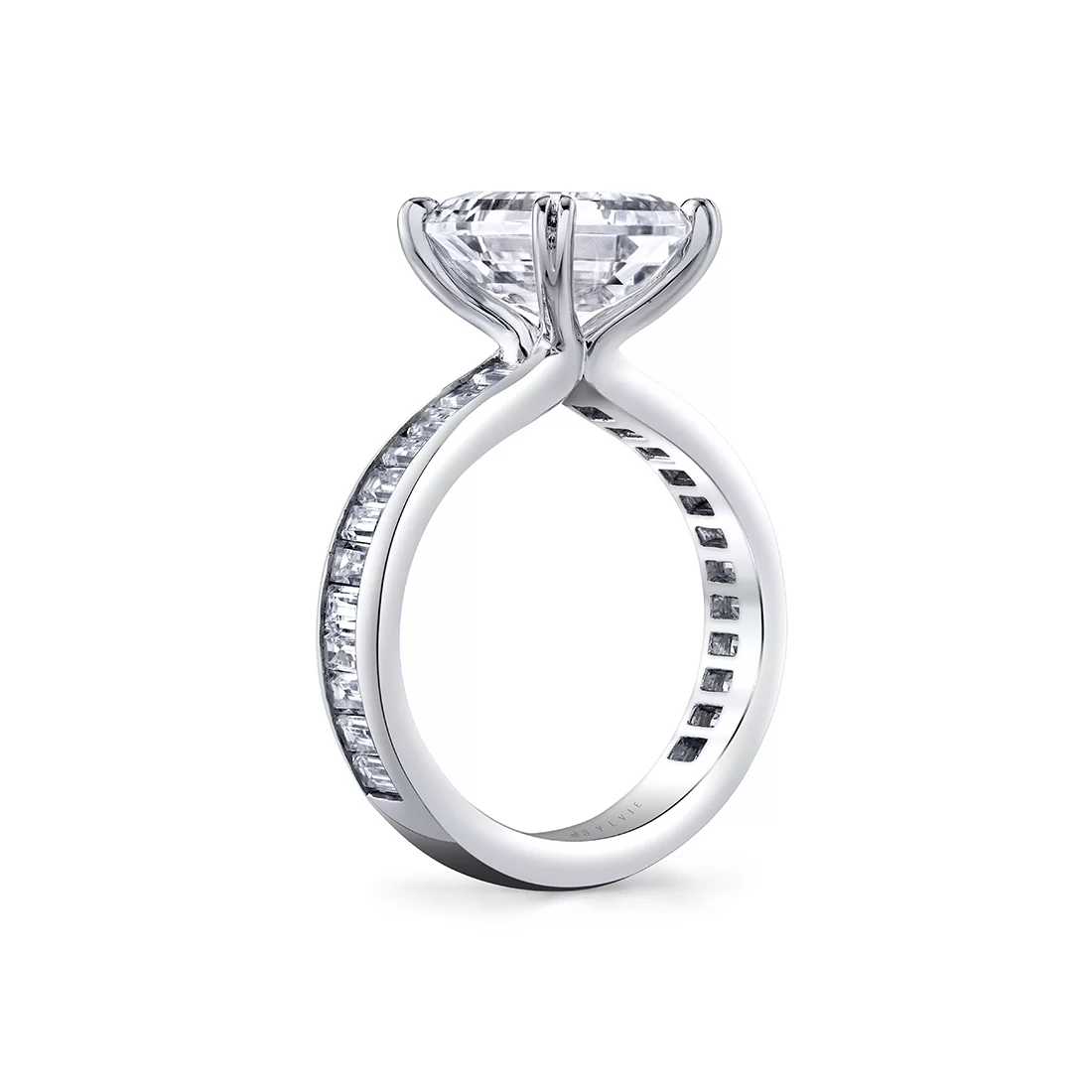 White Gold Auravie Channel Set Baguette Engagement Ring - Amren