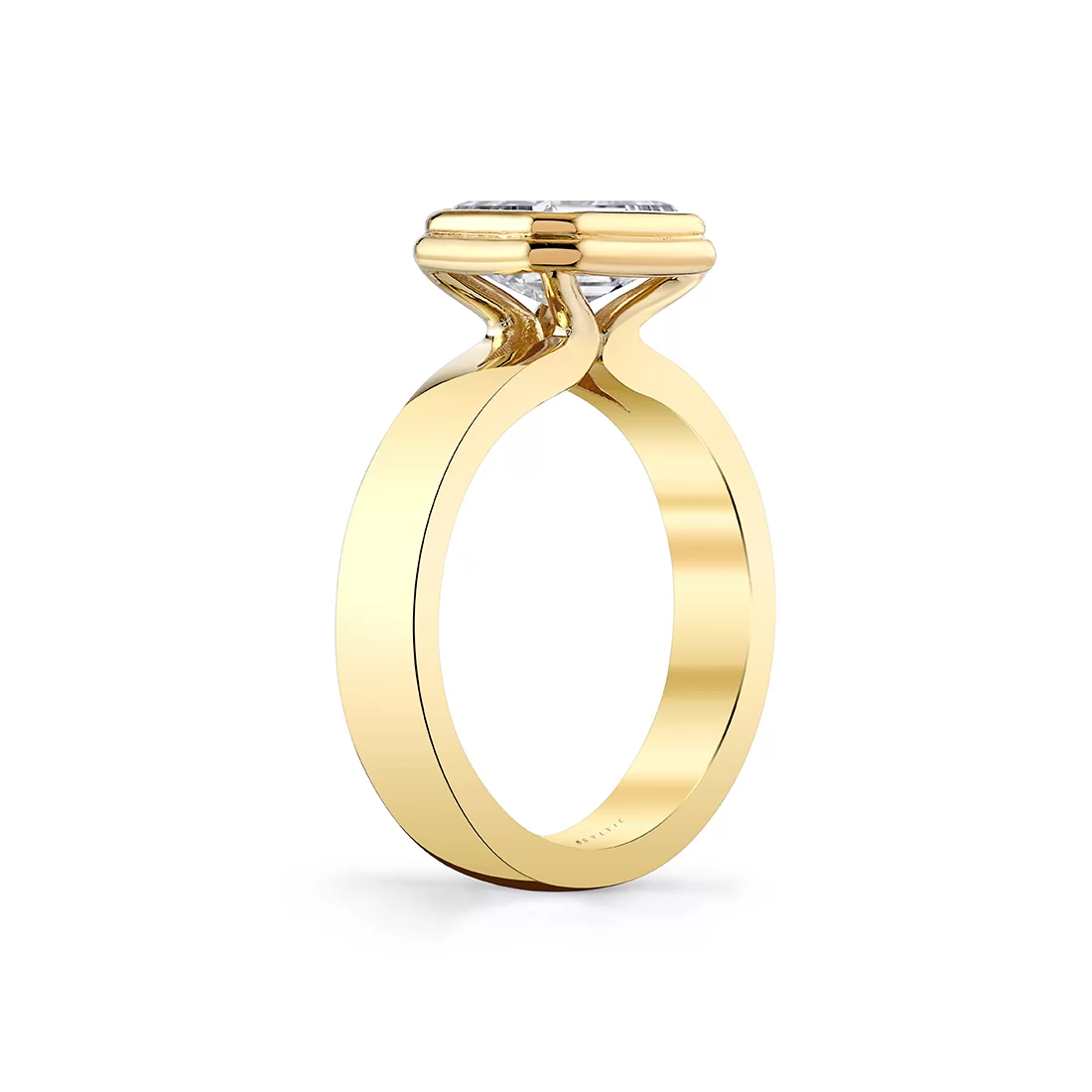 Yellow Gold Auravie Flat Edge Bezel Solitaire Engagement Ring - Pippa