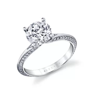 White Gold Auravie Flush Set Diamond Split Shank Engagement Ring - Cora