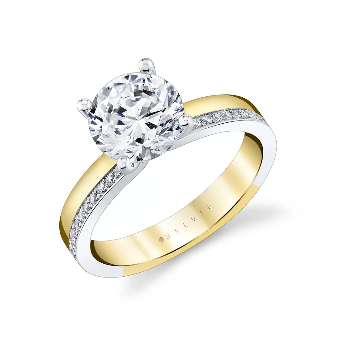 White Gold/Yellow Gold Auravie Flush Set Diamond Two Tone Engagement Ring - Reese