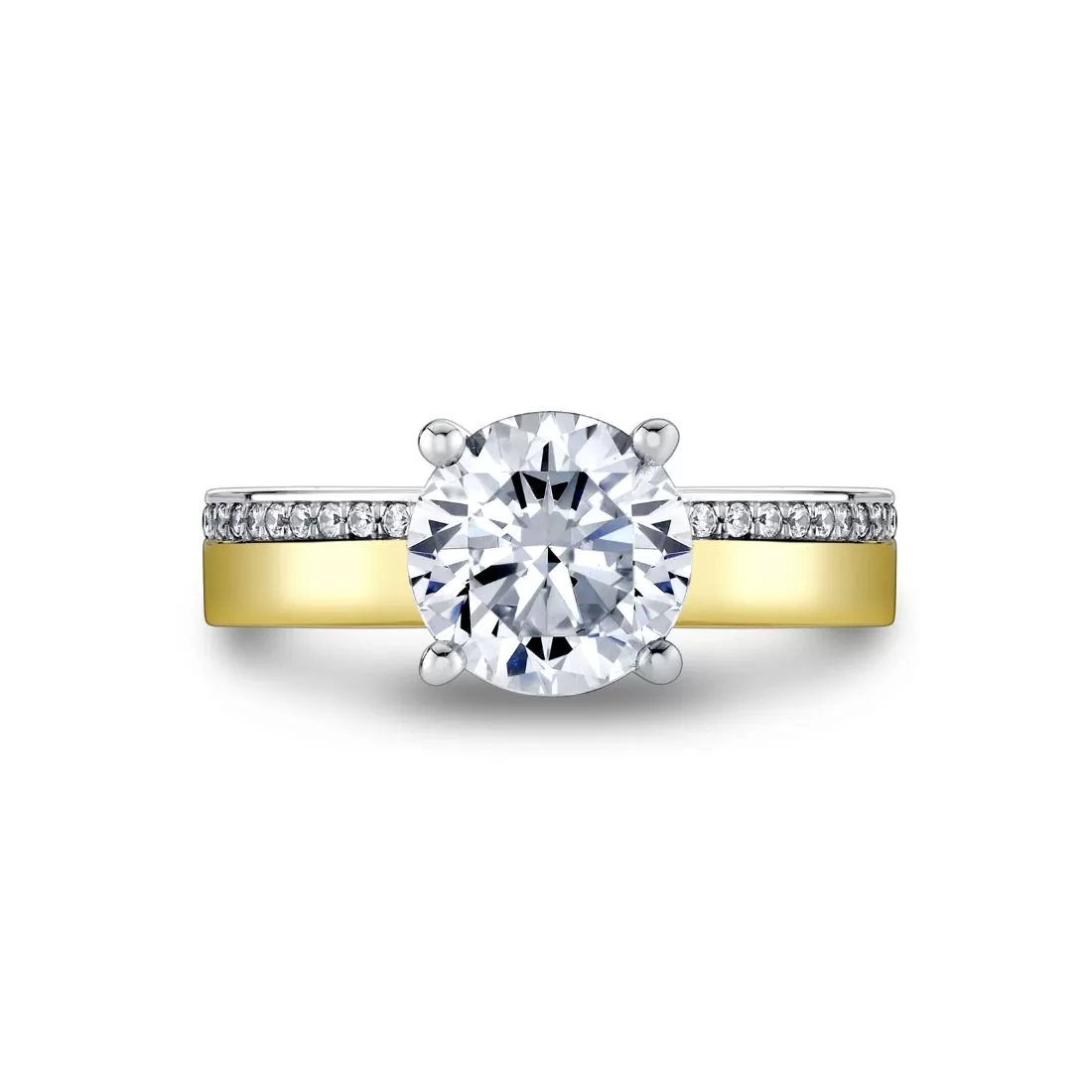White Gold/Yellow Gold Auravie Flush Set Diamond Two Tone Engagement Ring - Oriana