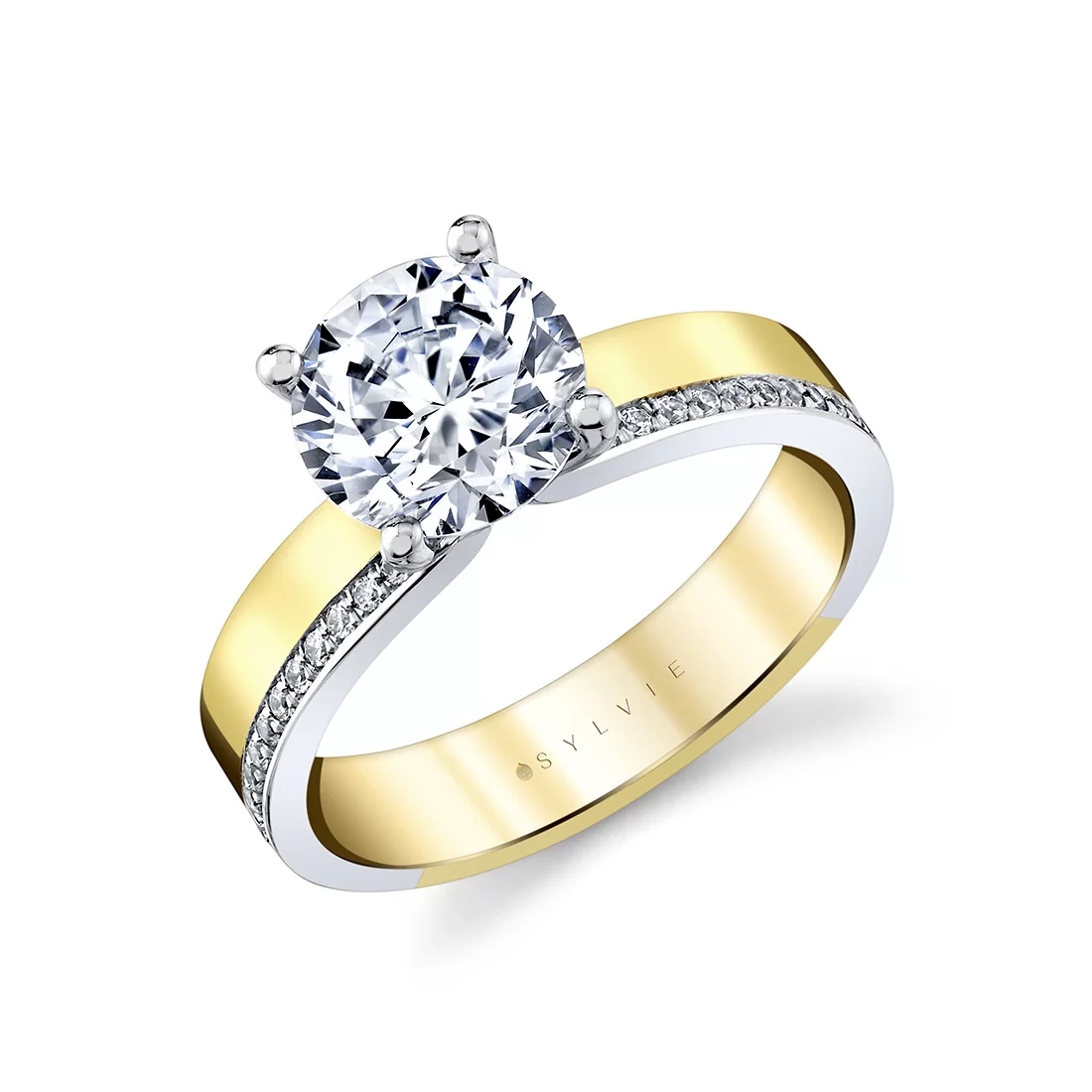 White Gold/Yellow Gold Auravie Flush Set Diamond Two Tone Engagement Ring - Oriana