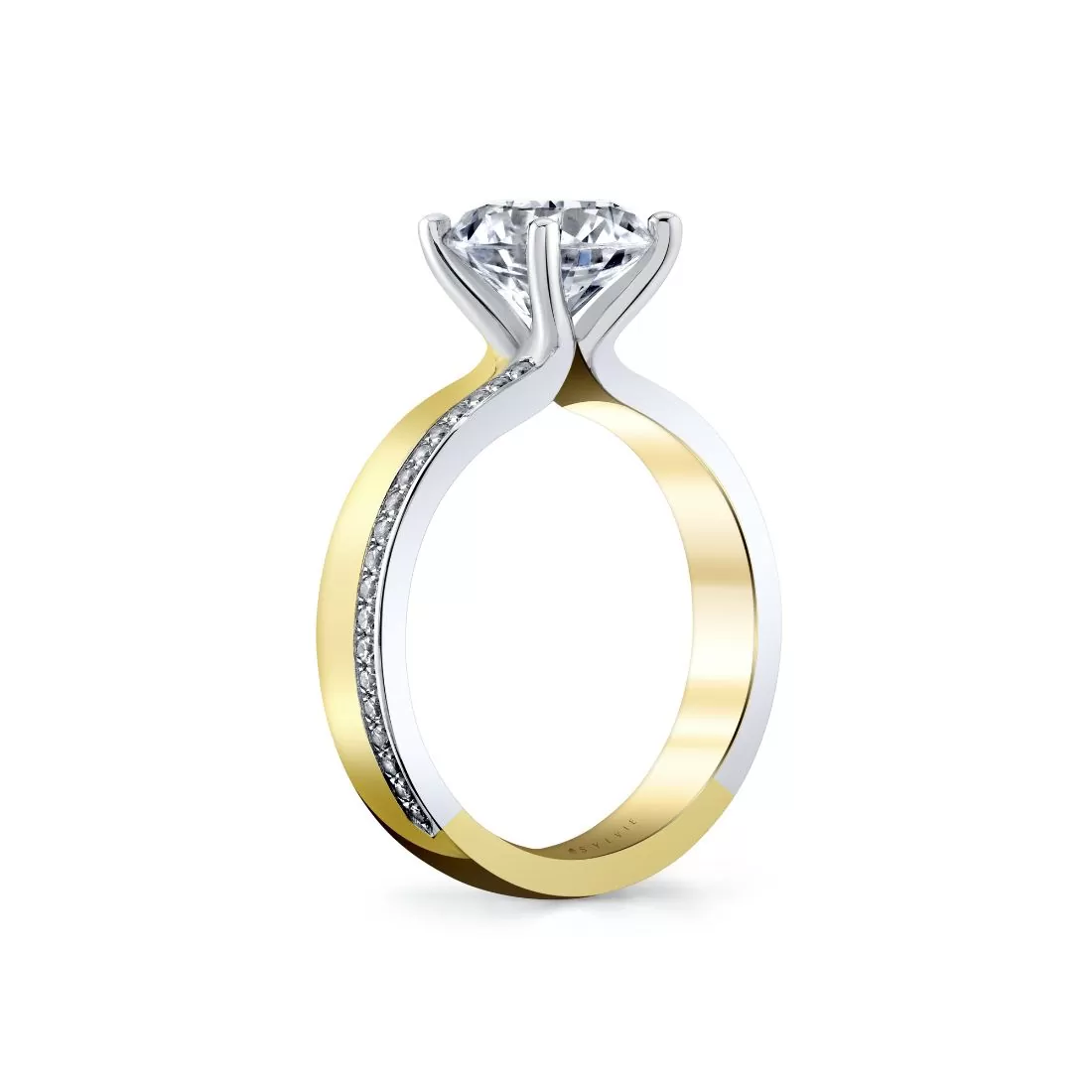 White Gold/Yellow Gold Auravie Flush Set Diamond Two Tone Engagement Ring - Oriana