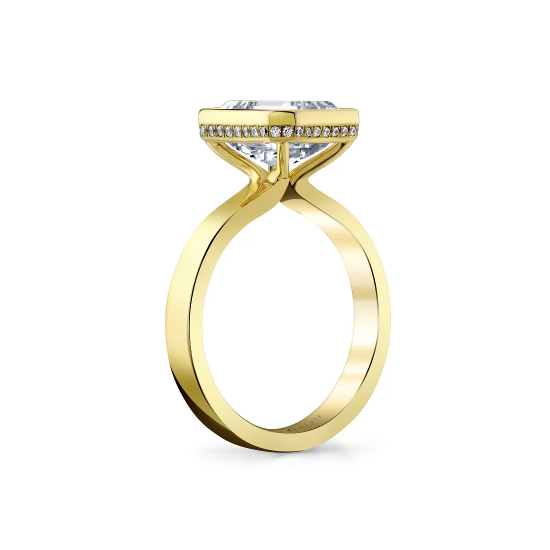 Yellow Gold Auravie Bezel Solitaire Hidden Halo Engagement Ring - Jean