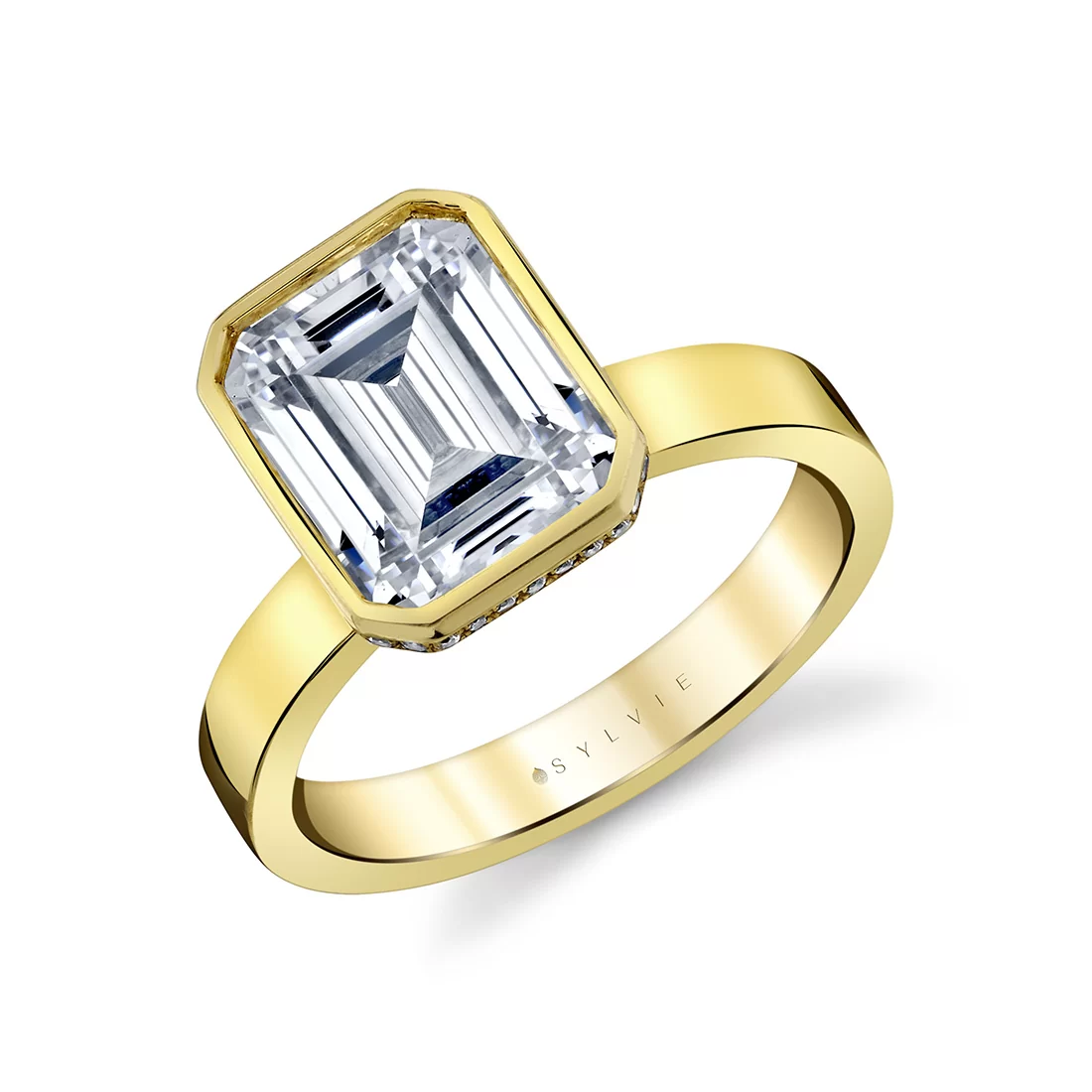 Yellow Gold Auravie Bezel Solitaire Hidden Halo Engagement Ring - Jean