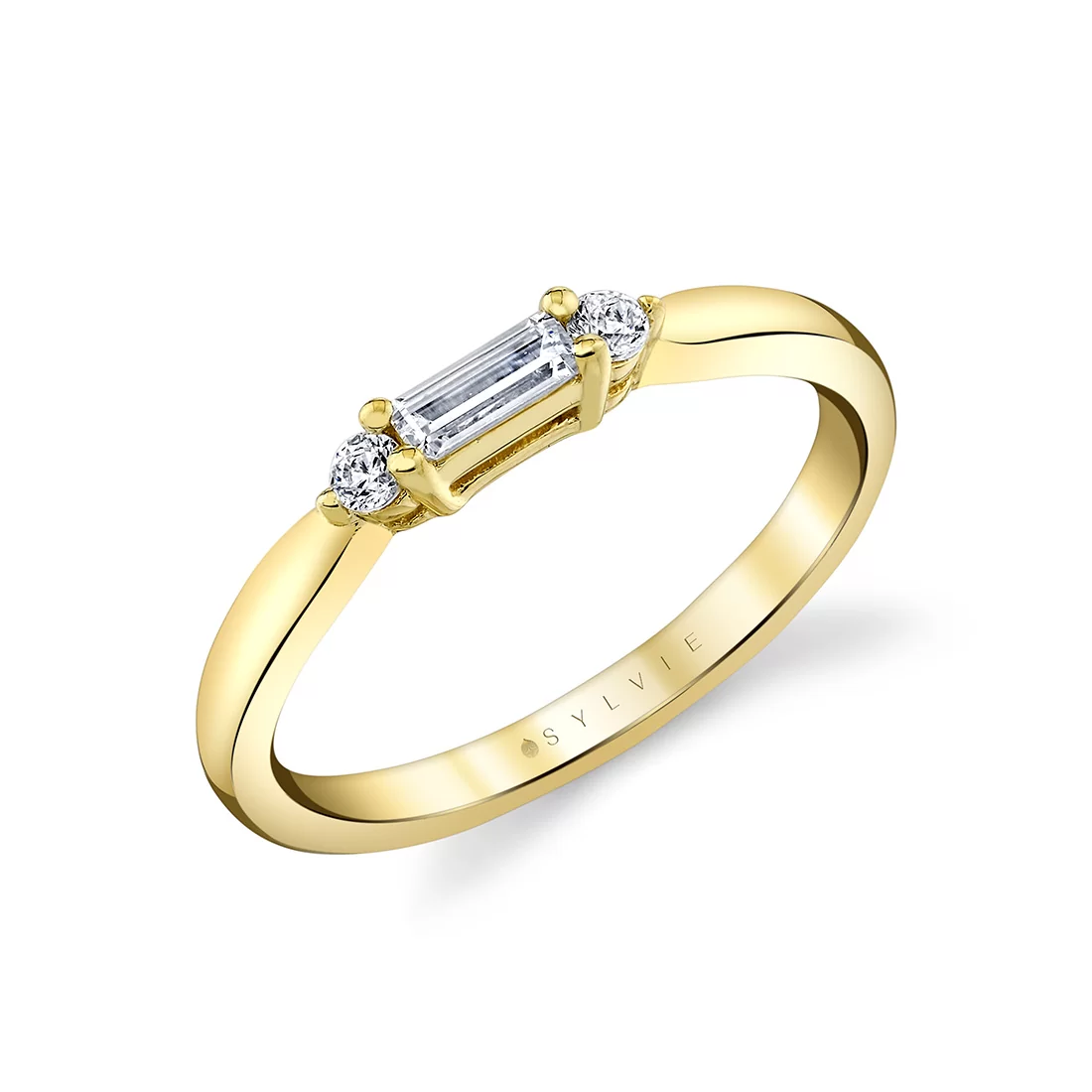 Yellow Gold Heritage Three Stone Baguette Wedding Ring