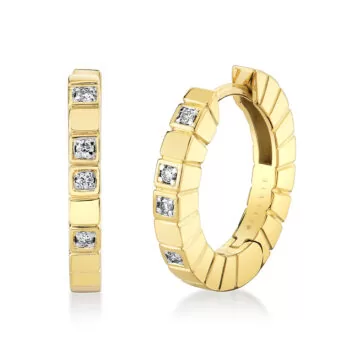 Yellow Gold Linéaire Geometric Diamond Hoop Earrings