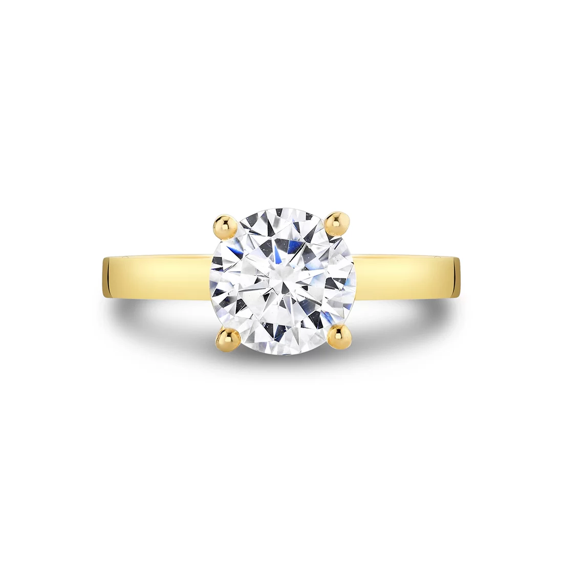 Yellow Gold Round Cut Flat Edge Solitaire Engagement Ring - Harlow