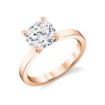 Yellow Gold Round Cut Flat Edge Solitaire Engagement Ring - Harlow