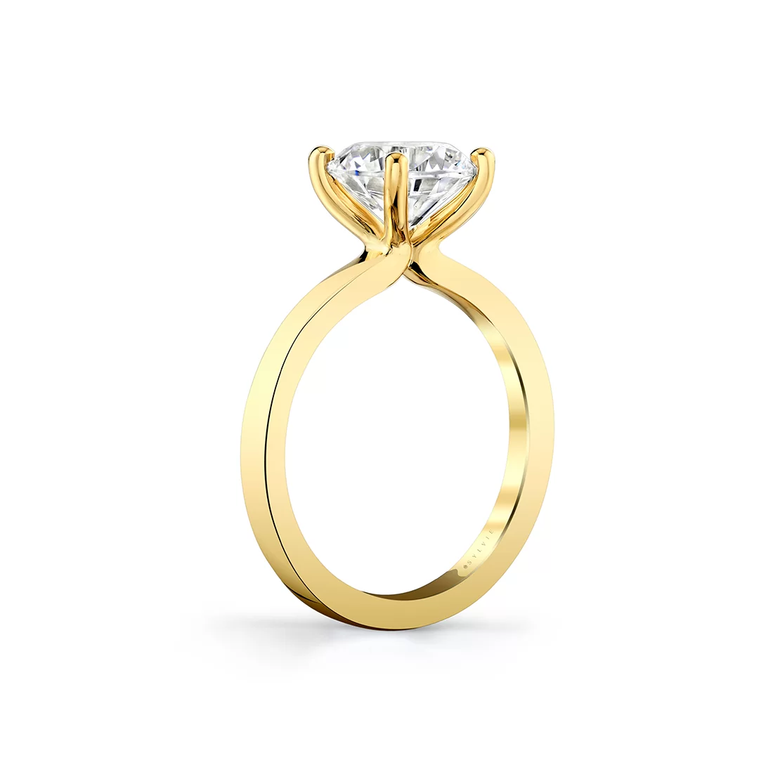 Yellow Gold Round Cut Flat Edge Solitaire Engagement Ring - Harlow