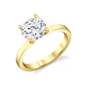 Yellow Gold Round Cut Flat Edge Solitaire Engagement Ring - Harlow