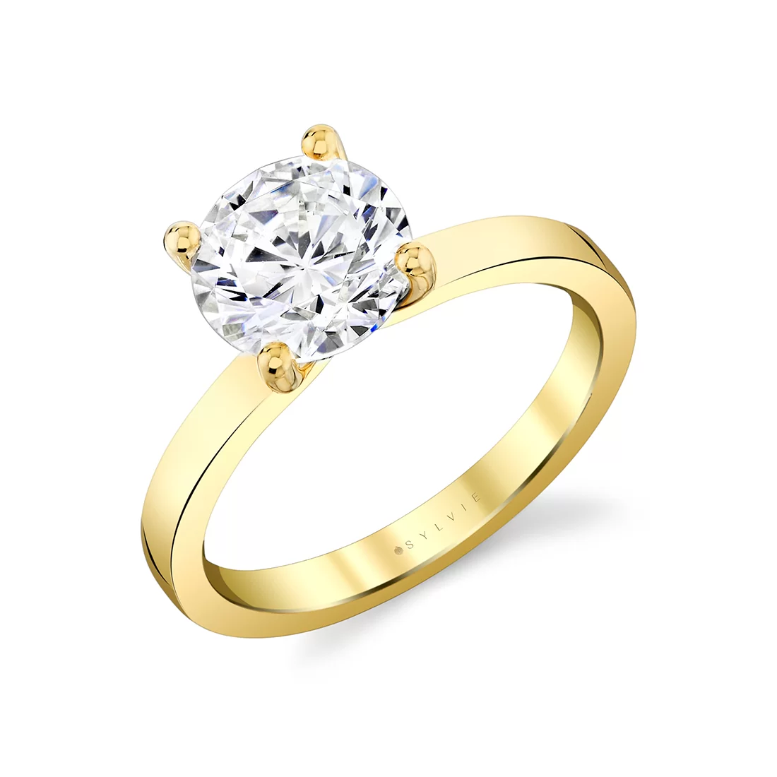 Yellow Gold Round Cut Flat Edge Solitaire Engagement Ring - Harlow