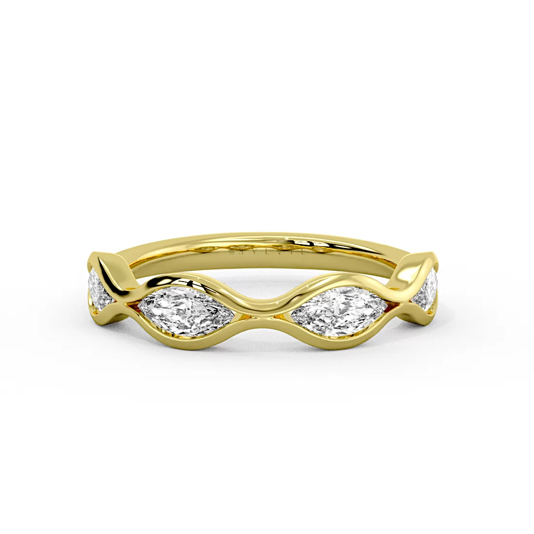Yellow Gold Bezel Set Marquise Diamond Wedding Ring