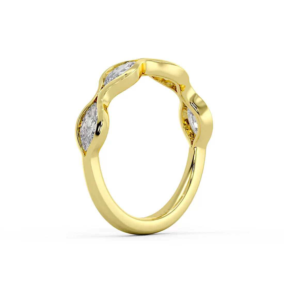 Yellow Gold Bezel Set Marquise Diamond Wedding Ring