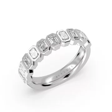 Yellow Gold Bezel Set Emerald Diamond Wedding Ring - 1.50 CT