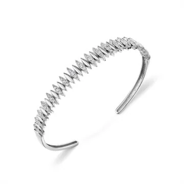 White Gold/Yellow Gold Tulira Two Tone Leaf Diamond Bangle