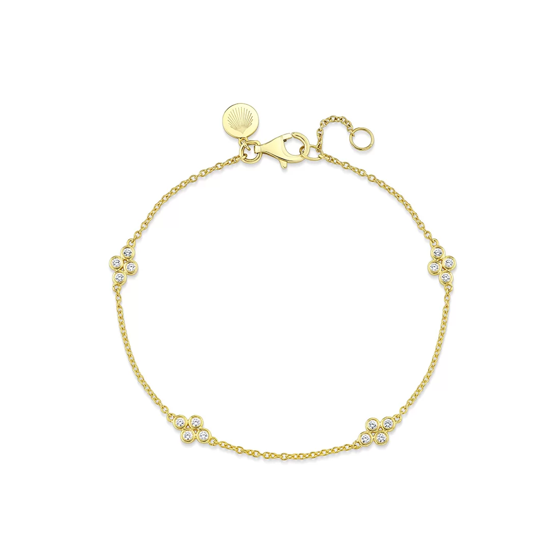 Yellow Gold Tulira Bezel Clover Station Diamond Bracelet