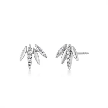 White Gold/Yellow Gold Tulira Leaf Two Tone Diamond Stud Earrings