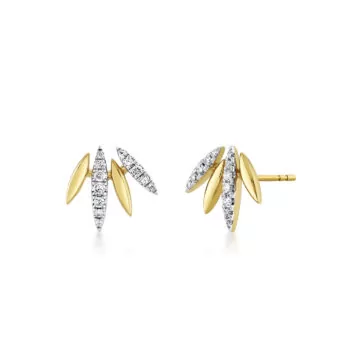 White Gold/Yellow Gold Tulira Leaf Two Tone Diamond Stud Earrings
