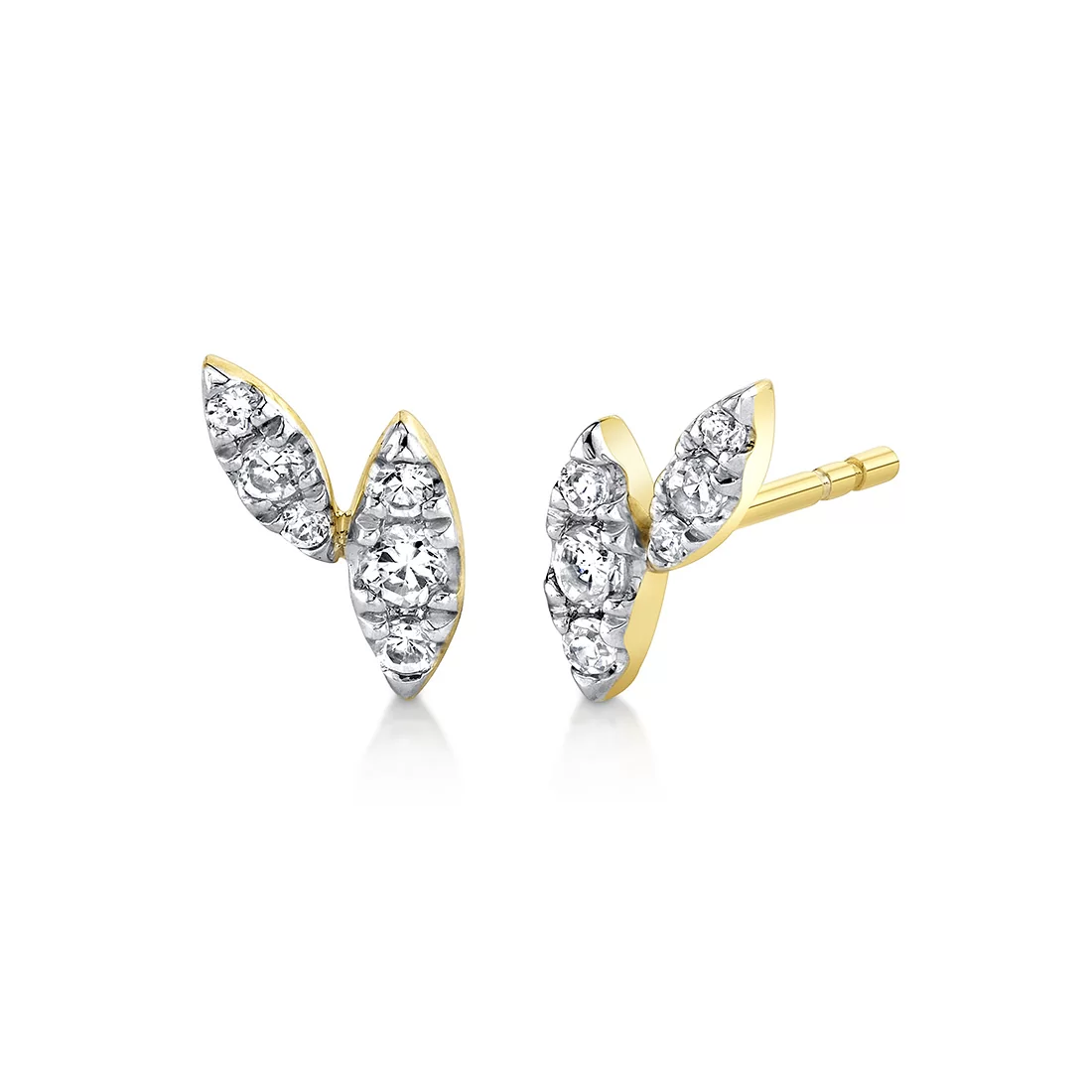 White Gold/Yellow Gold Tulira Leaf Diamond Stud Earrings
