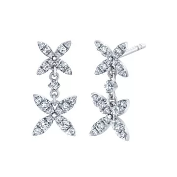 White Gold/Yellow Gold Tulira Floral Diamond Drop Earrings