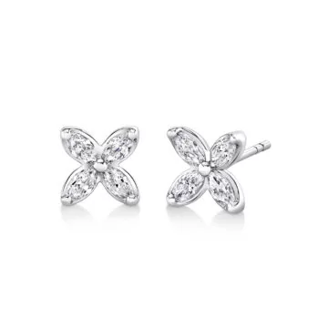 Yellow Gold Tulira Floral Marquise Diamond Stud Earrings