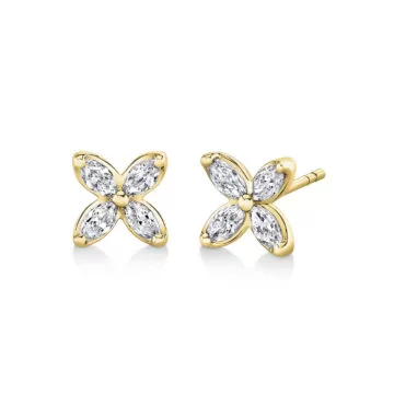 Yellow Gold Tulira Floral Marquise Diamond Stud Earrings