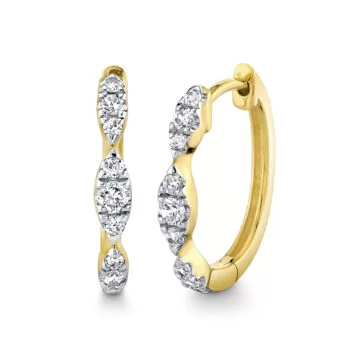 White Gold/Yellow Gold Tulira Leaf Diamond Hoop Earrings