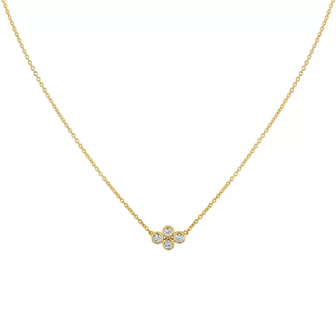 bezel clover diamond necklace in yellow gold cropped