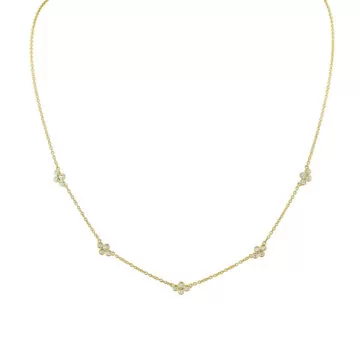Yellow Gold Tulira Bezel Clover Station Diamond Necklace