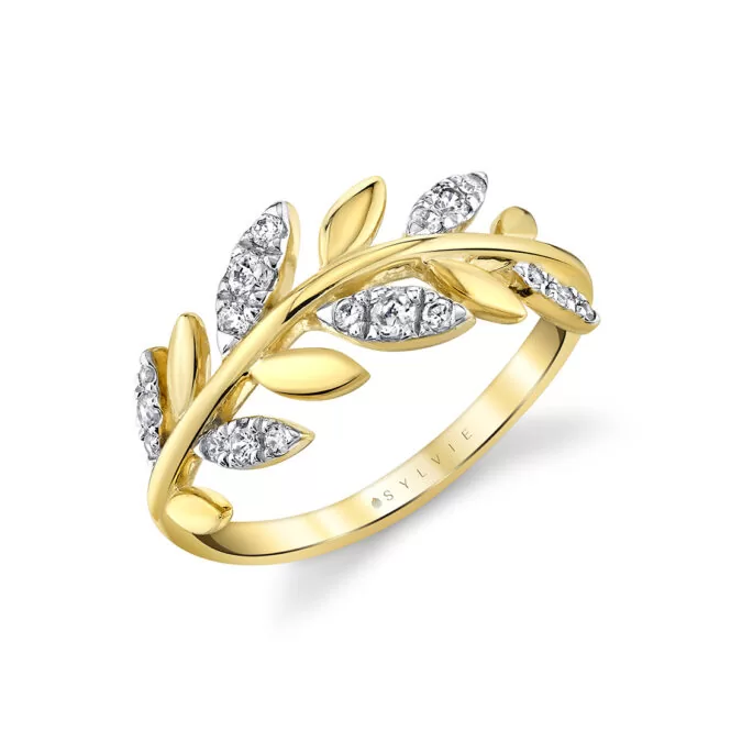 vine diamond ring in yellow gold