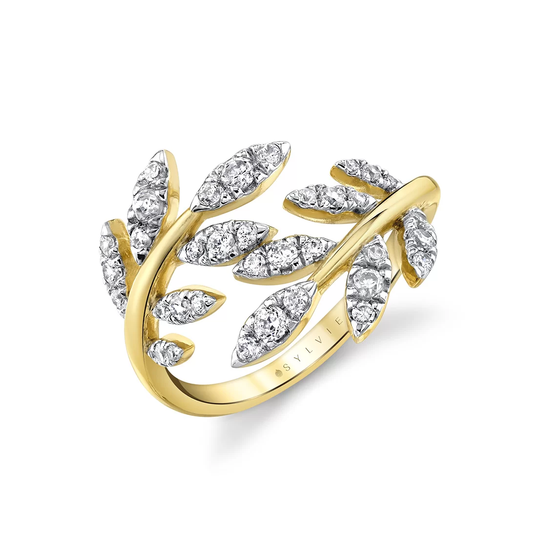 White Gold/Yellow Gold Tulira Two Tone Leaf Wrap Diamond Ring