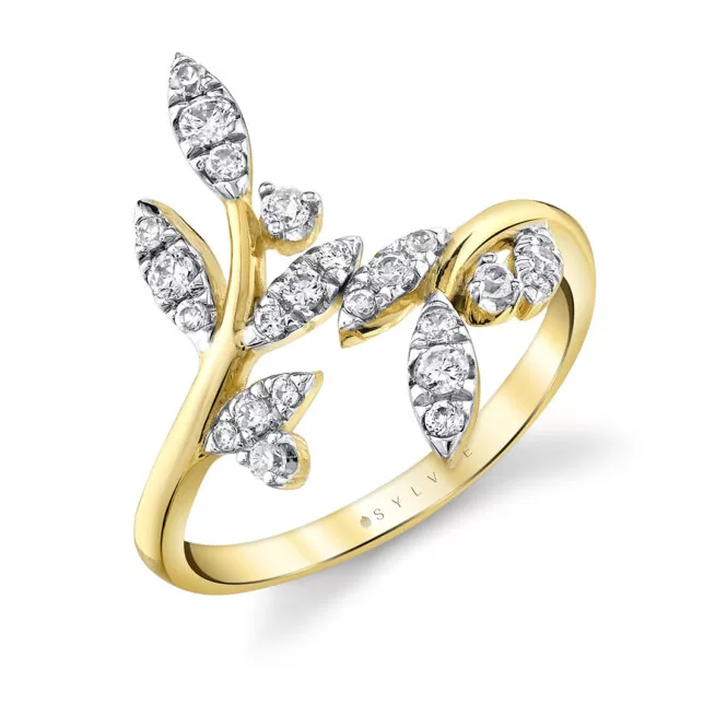 leaf wrap diamond ring in yellow gold