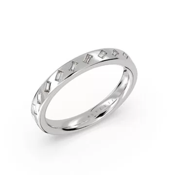 Yellow Gold Flush Set Slanted Baguette Diamond Wedding Ring