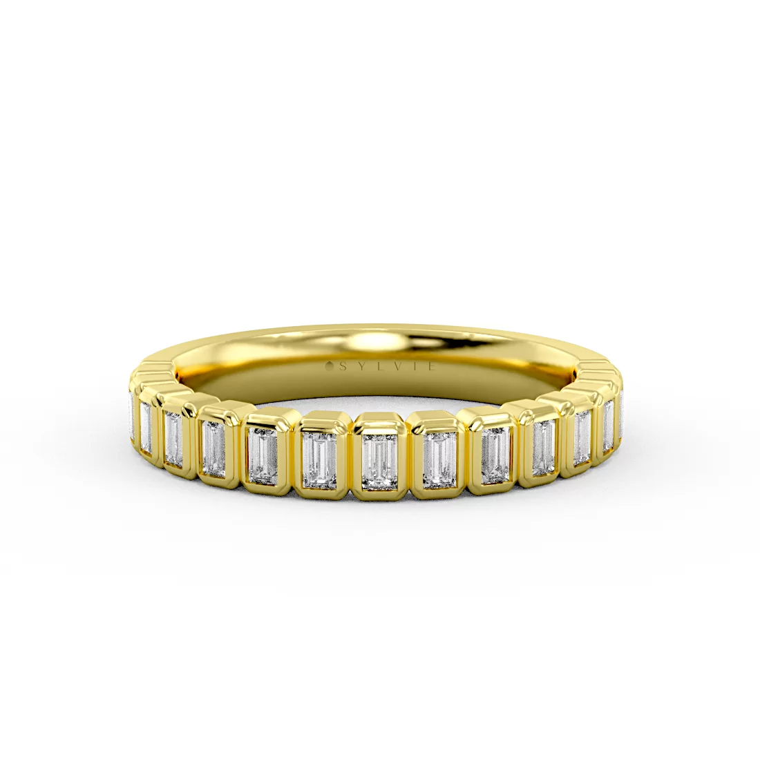 Yellow Gold Auravie Bezel Baguette Wedding Ring - Lilah