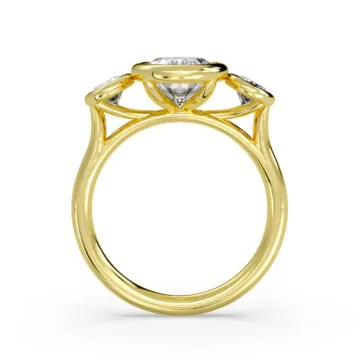 Yellow Gold Oval Cut Bezel Three Stone Engagement Ring - Ophelia