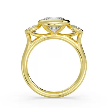 Yellow Gold Round Cut Bezel Three Stone Engagement Ring - Goldie