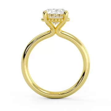 Yellow Gold Oval Cut Bead Hidden Halo Solitaire Engagement Ring - Marlowe