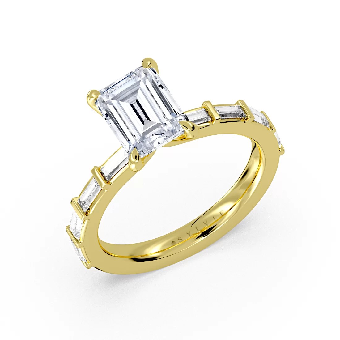 Yellow Gold Auravie Bezel Baguette Engagement Ring - Rayna