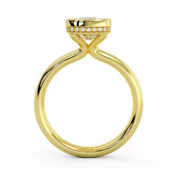 Yellow Gold Cushion Cut Bezel Solitaire Engagement Ring with Hidden Halo - Elaine