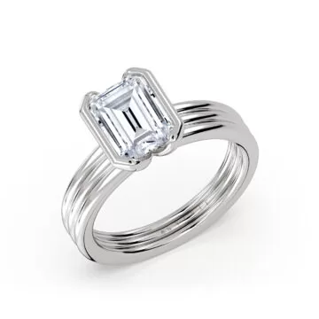 Yellow Gold Shell Auranova Triple Band Half Bezel Solitaire Engagement Ring - Selah