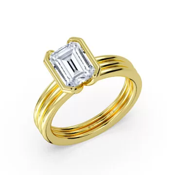 Yellow Gold Shell Auranova Triple Band Half Bezel Solitaire Engagement Ring - Selah