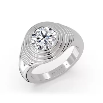 Yellow Gold Auravie Round Ripple Bezel Solitaire Engagement Ring - Raven