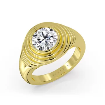 Yellow Gold Auravie Round Ripple Bezel Solitaire Engagement Ring - Raven